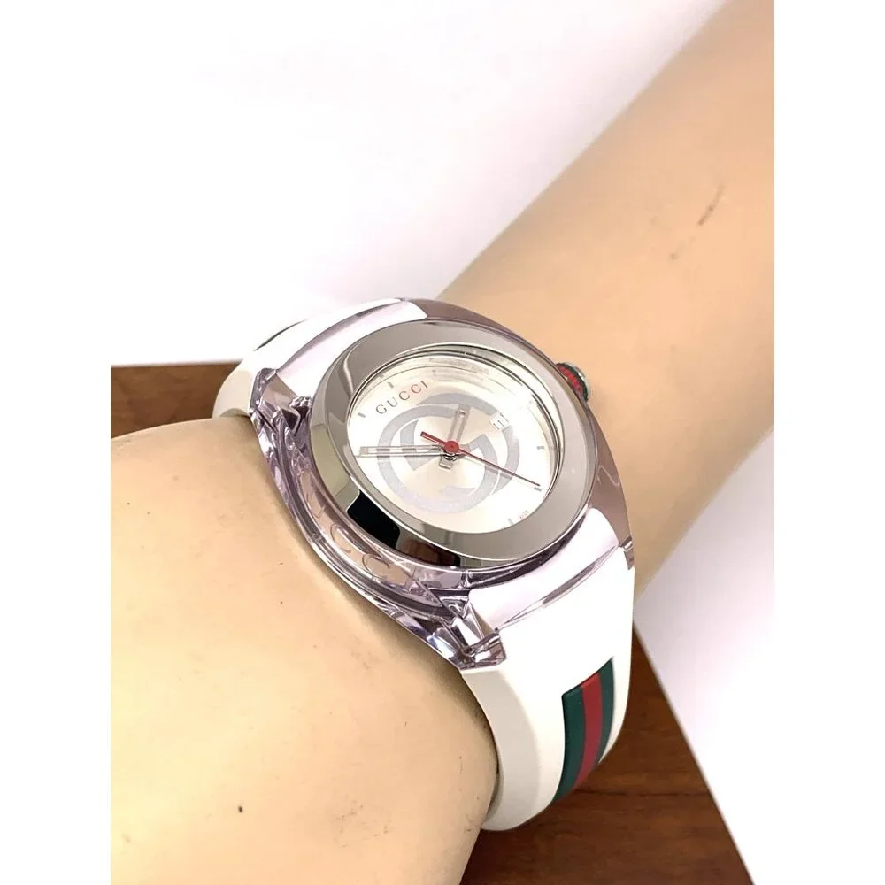 GUCCI Women's Watch SYNC YA137302 Swiss Quartz White Rubber Band 36mm - Picture 6 of 14
